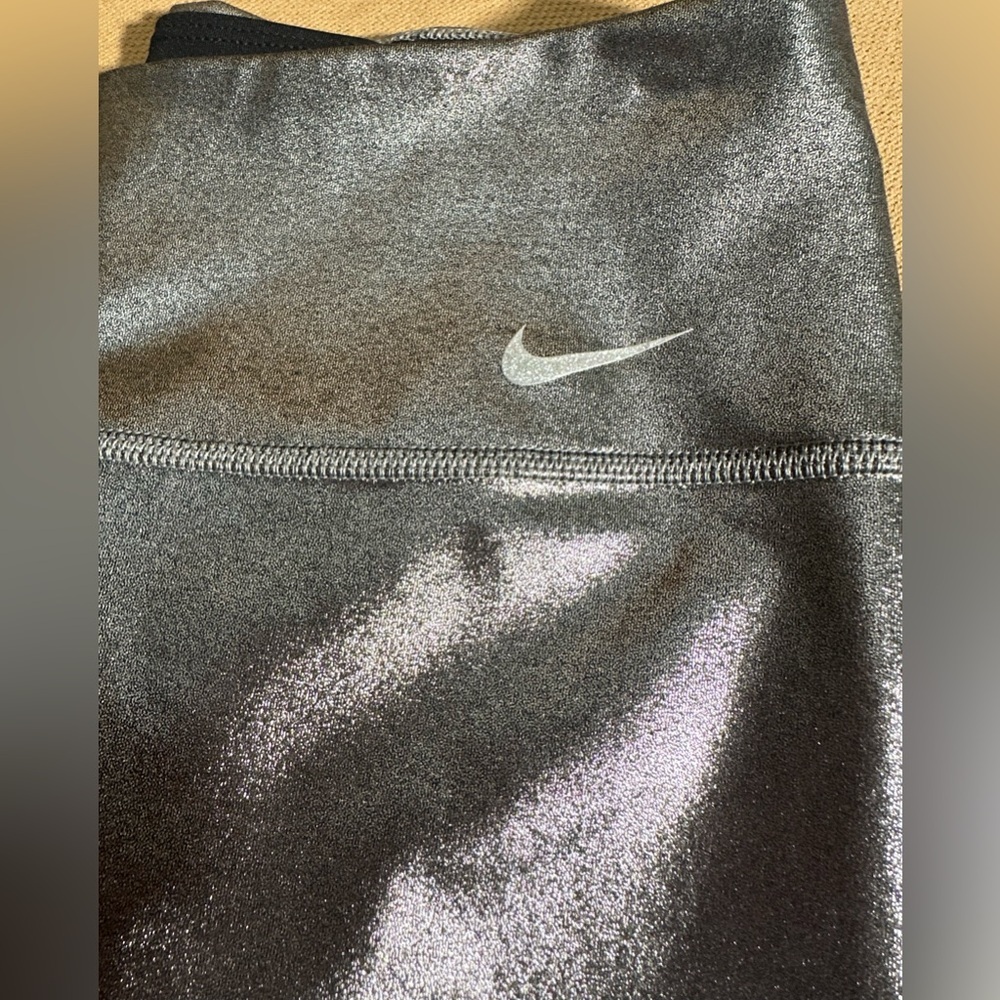 Nike Metallic Black Biker Shorts | Shiny Compression Workout | Size Small | EUC - Picture 5 of 5